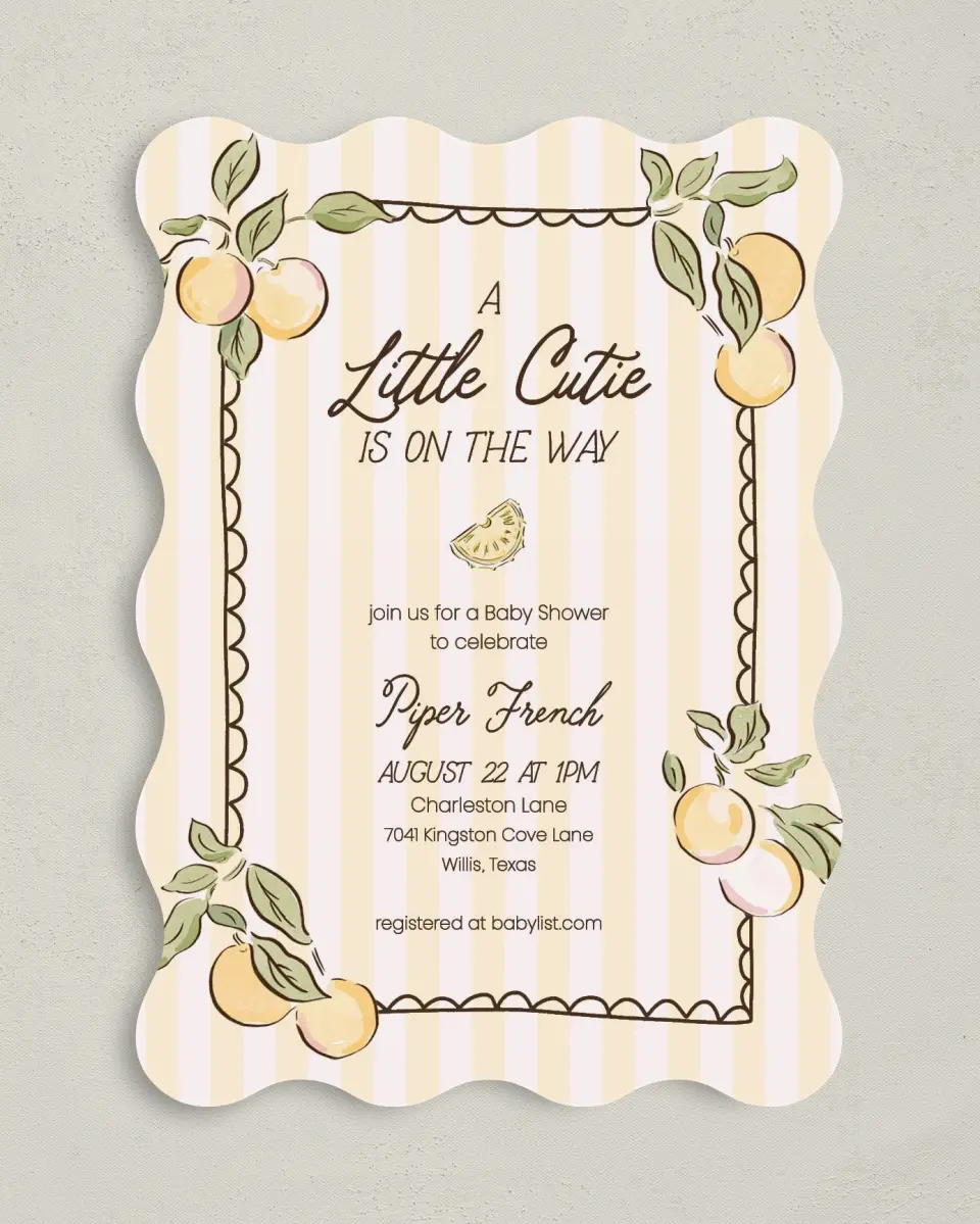 This is a 5" x 7" Baby Shower Invitation called Summer Cutie printed in full color on Premium Smooth paper