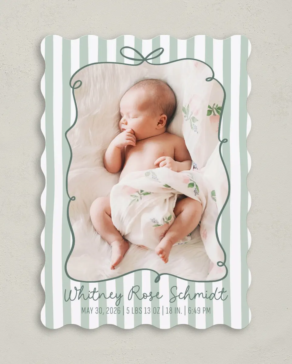 This is a 5" x 7" Birth Announcement Card called Silly Baby printed in full color on Premium Smooth paper