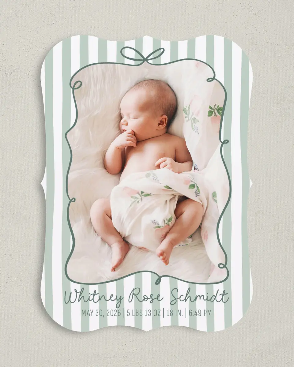 This is a 5" x 7" Birth Announcement Card called Silly Baby printed in full color on Premium Smooth paper
