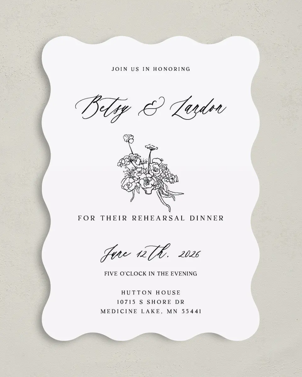 This is a 5" x 7" Rehearsal Dinner Invitation called Forever Florals printed in full color on Premium Smooth paper
