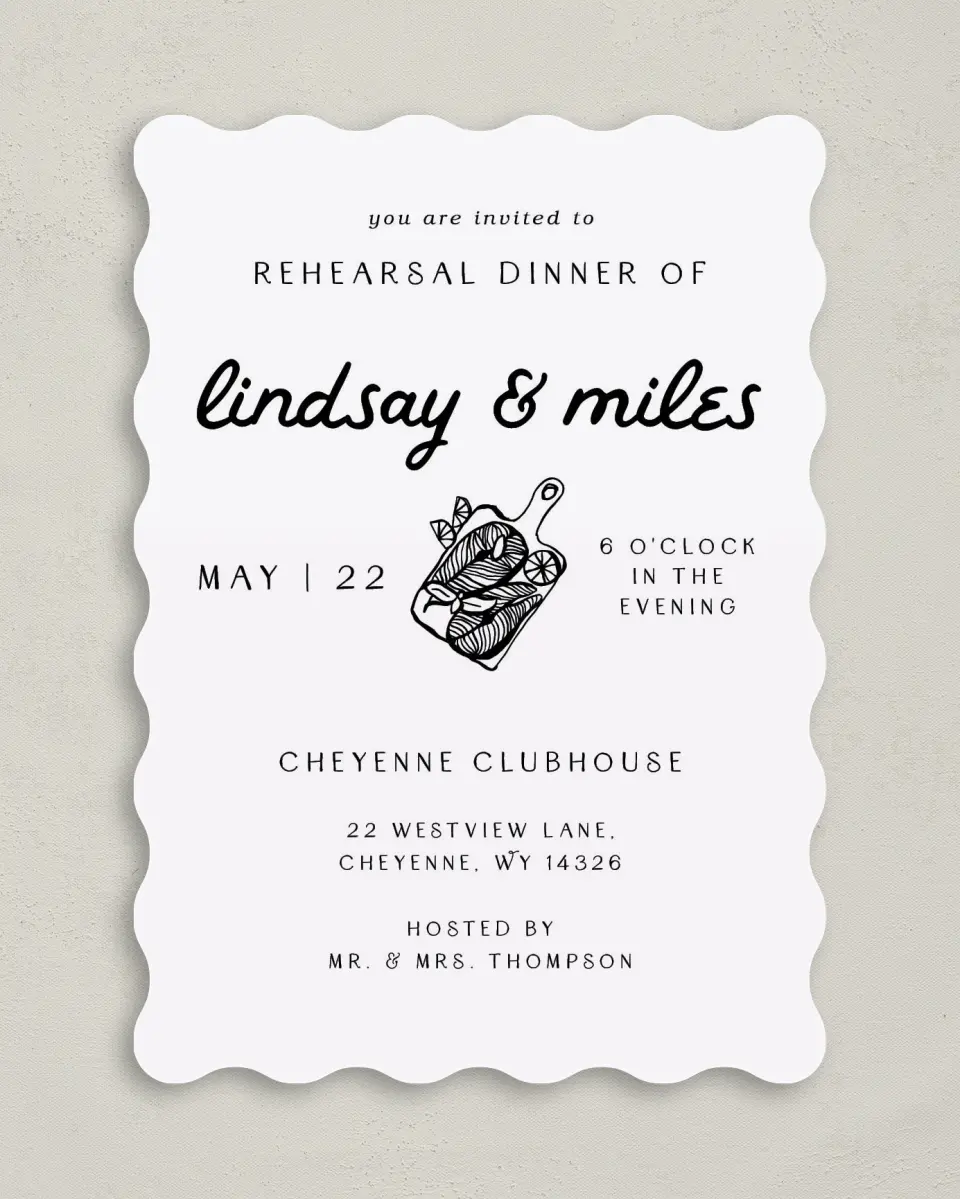 This is a 5" x 7" Rehearsal Dinner Invitation called Feels Like Home printed in full color on Premium Smooth paper