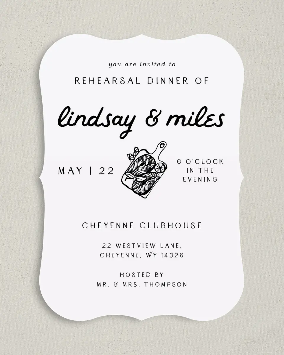 This is a 5" x 7" Rehearsal Dinner Invitation called Feels Like Home printed in full color on Premium Smooth paper