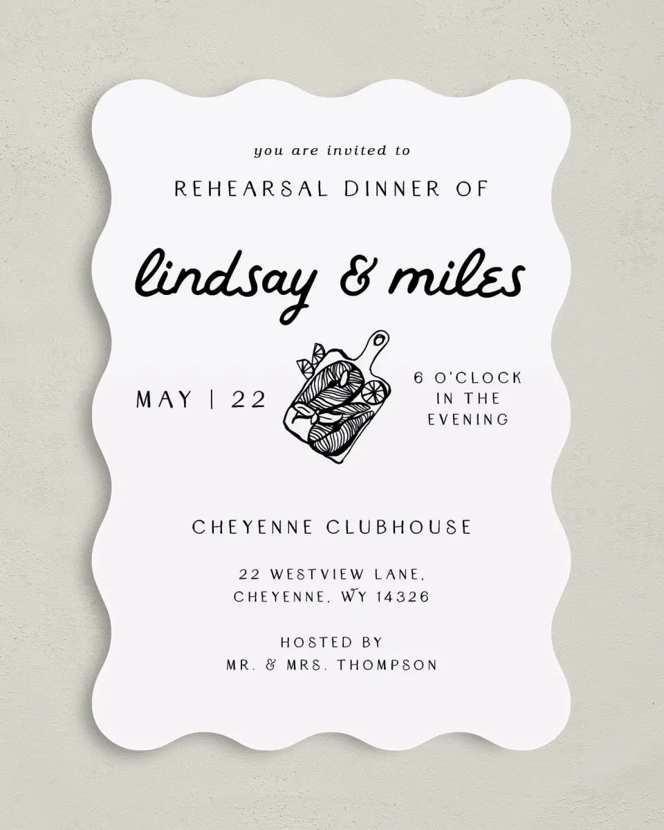 This is a 5" x 7" Rehearsal Dinner Invitation called Feels Like Home printed in full color on Premium Smooth paper