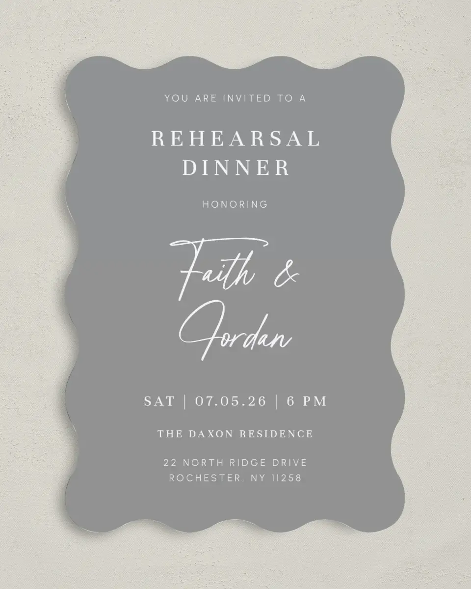 This is a 5" x 7" Rehearsal Dinner Invitation called Deep Devotion printed in full color on Premium Smooth paper