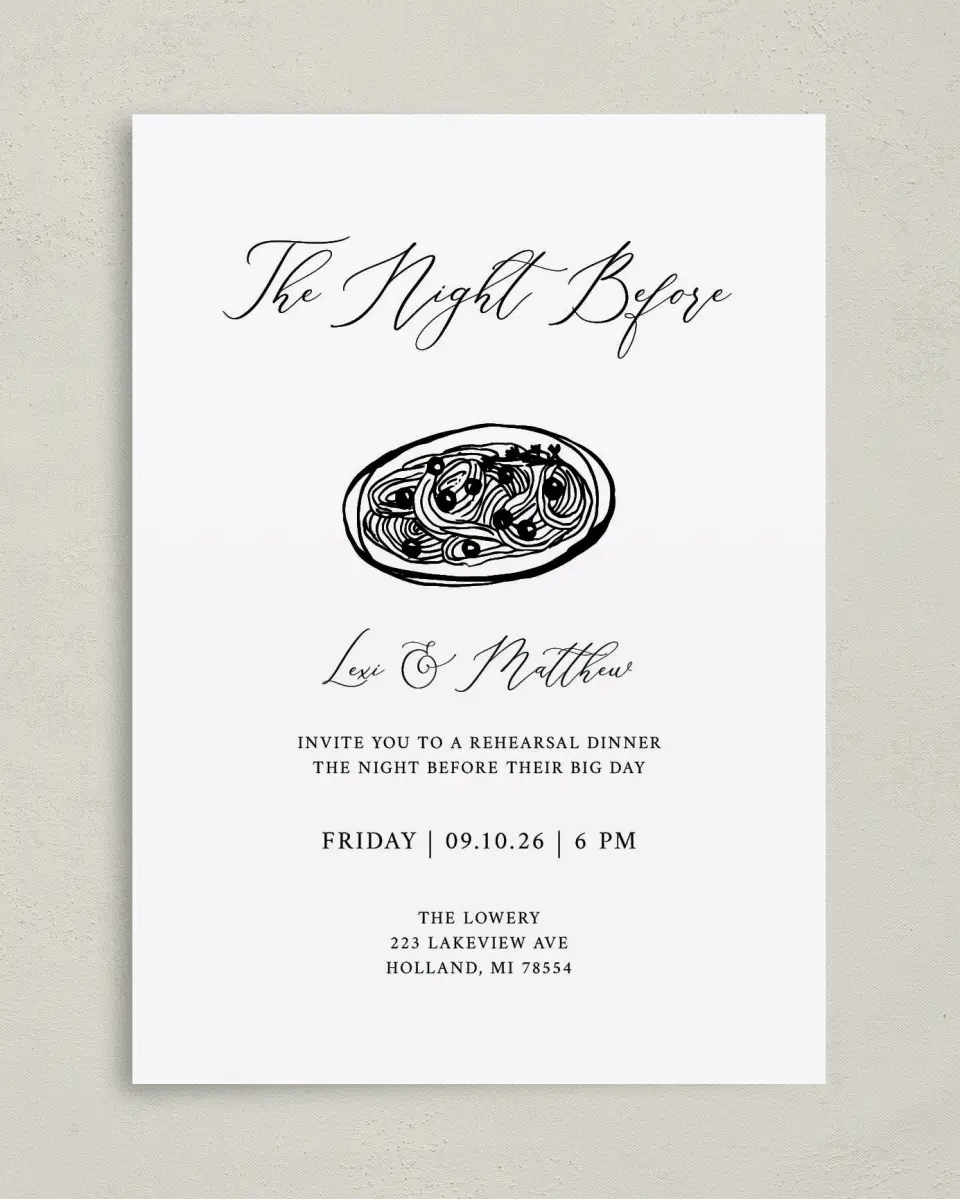 This is a 5" x 7" Rehearsal Dinner Invitation called Perfect Catch printed in full color on Premium Smooth paper