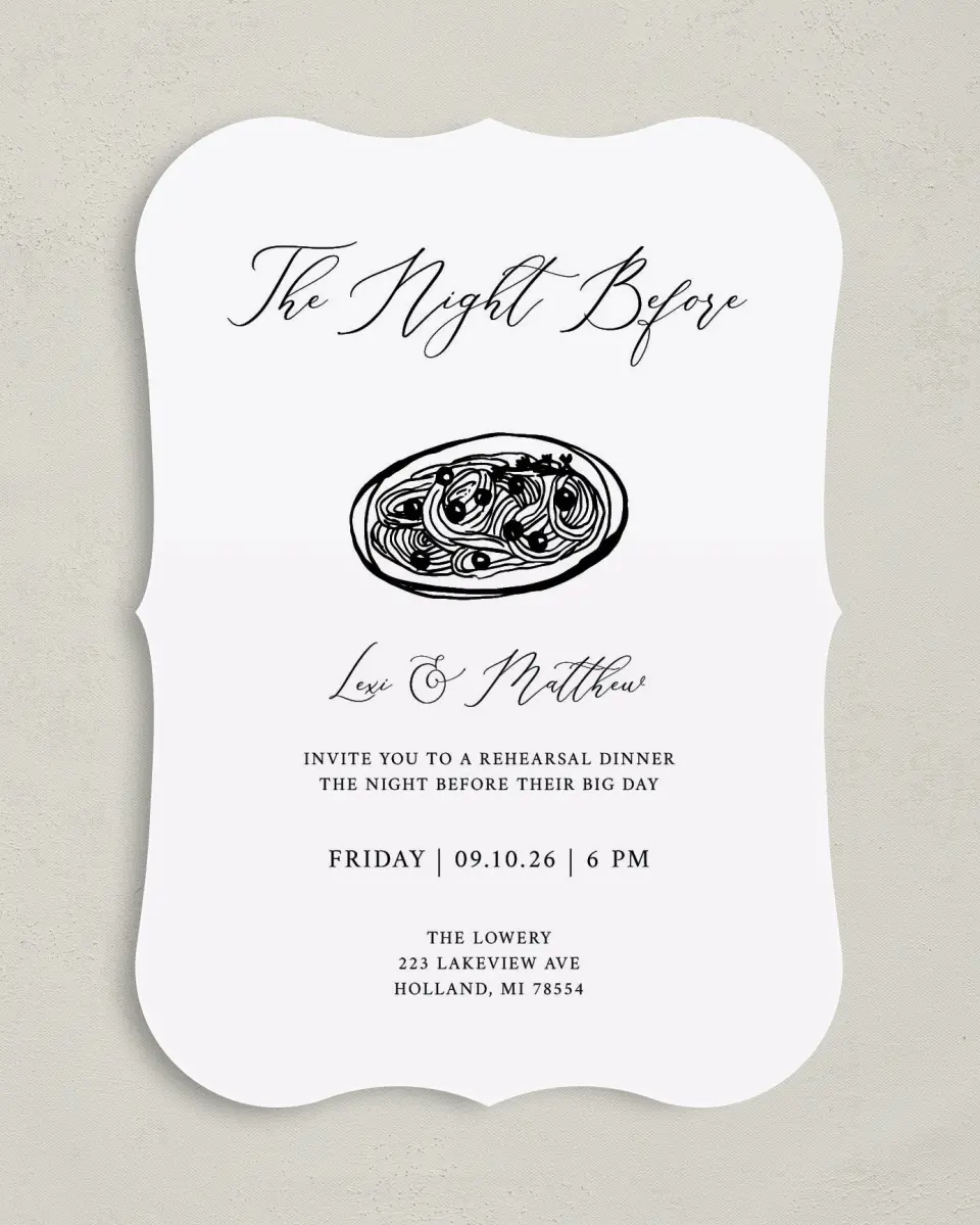 This is a 5" x 7" Rehearsal Dinner Invitation called Perfect Catch printed in full color on Premium Smooth paper