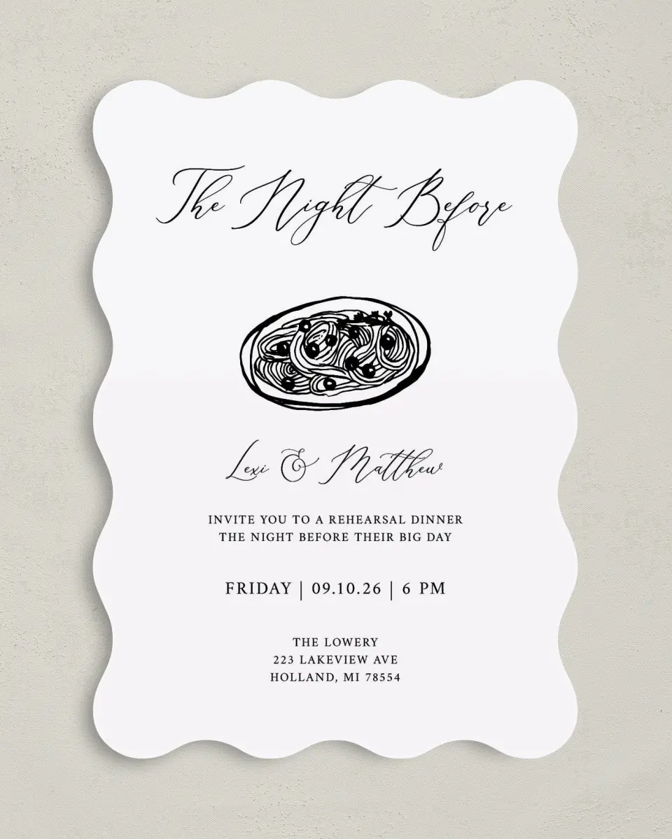 This is a 5" x 7" Rehearsal Dinner Invitation called Perfect Catch printed in full color on Premium Smooth paper