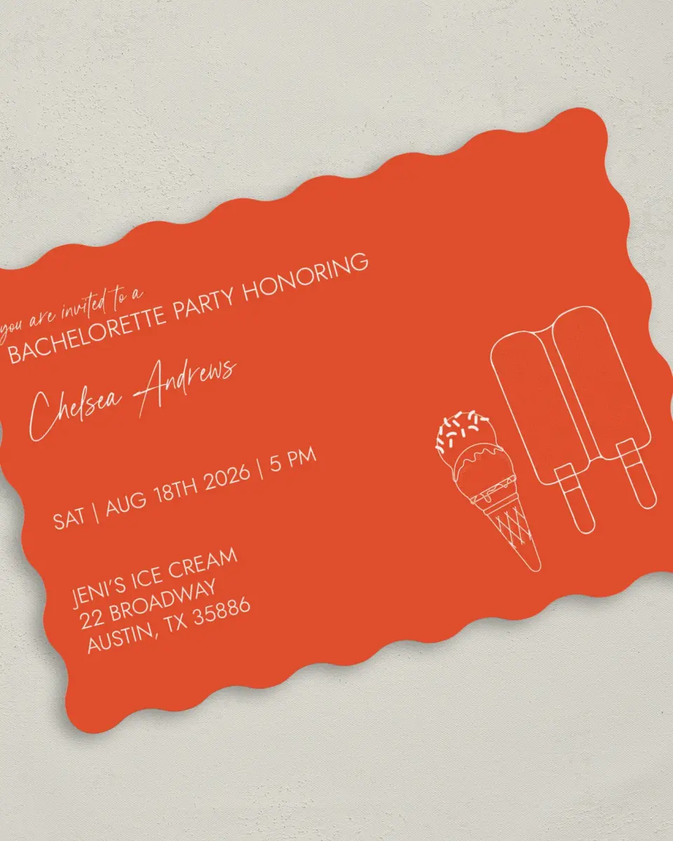 This is a 5" x 7" Bachelorette Party Invitation called Sweet Treats printed in full color on Premium Smooth paper