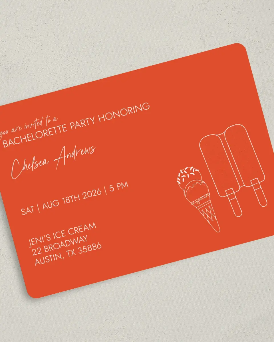 This is a 5" x 7" Bachelorette Party Invitation called Sweet Treats printed in full color on Premium Smooth paper