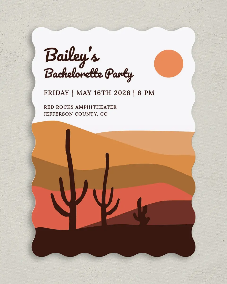 This is a 5" x 7" Bachelorette Party Invitation called Elevated Love printed in full color on Premium Smooth paper