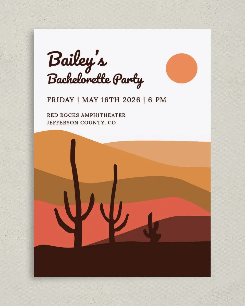 This is a 5" x 7" Bachelorette Party Invitation called Elevated Love printed in full color on Premium Smooth paper