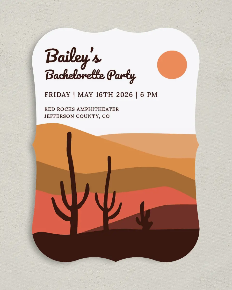 This is a 5" x 7" Bachelorette Party Invitation called Elevated Love printed in full color on Premium Smooth paper