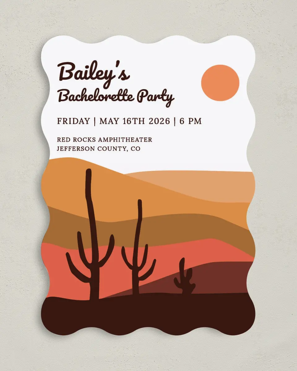 This is a 5" x 7" Bachelorette Party Invitation called Elevated Love printed in full color on Premium Smooth paper