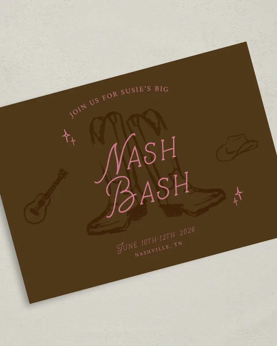 This is a 5" x 7" Bachelorette Party Invitation called Nash Bash printed in full color on Premium Smooth paper