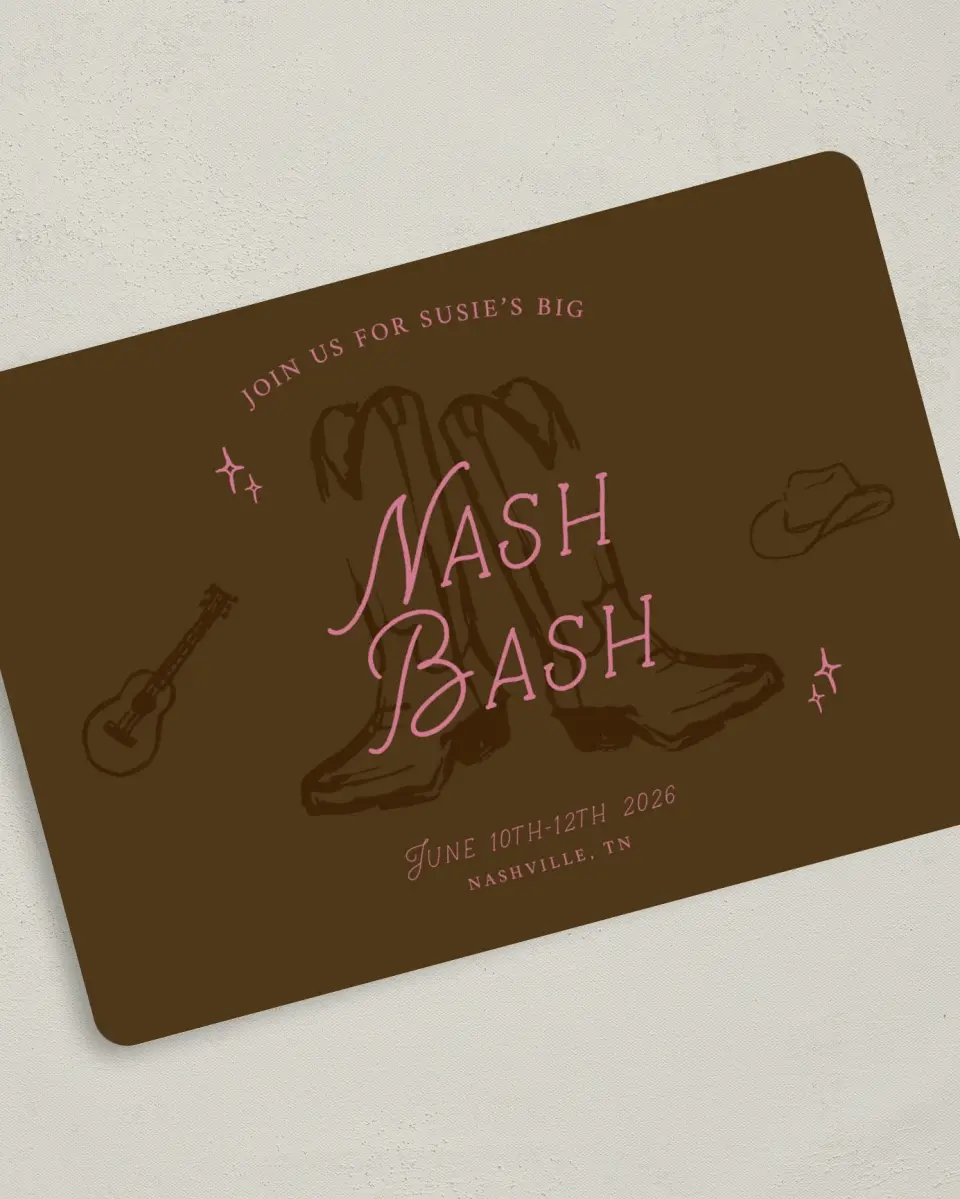 This is a 5" x 7" Bachelorette Party Invitation called Nash Bash printed in full color on Premium Smooth paper