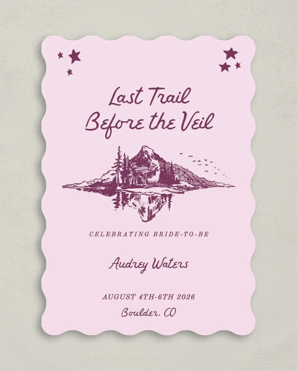 This is a 5" x 7" Bachelorette Party Invitation called Last Trail printed in full color on Premium Smooth paper