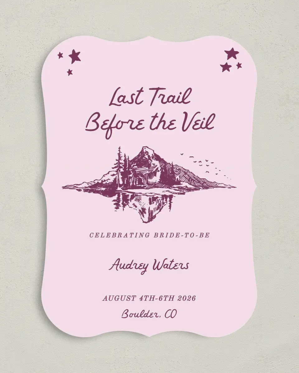This is a 5" x 7" Bachelorette Party Invitation called Last Trail printed in full color on Premium Smooth paper