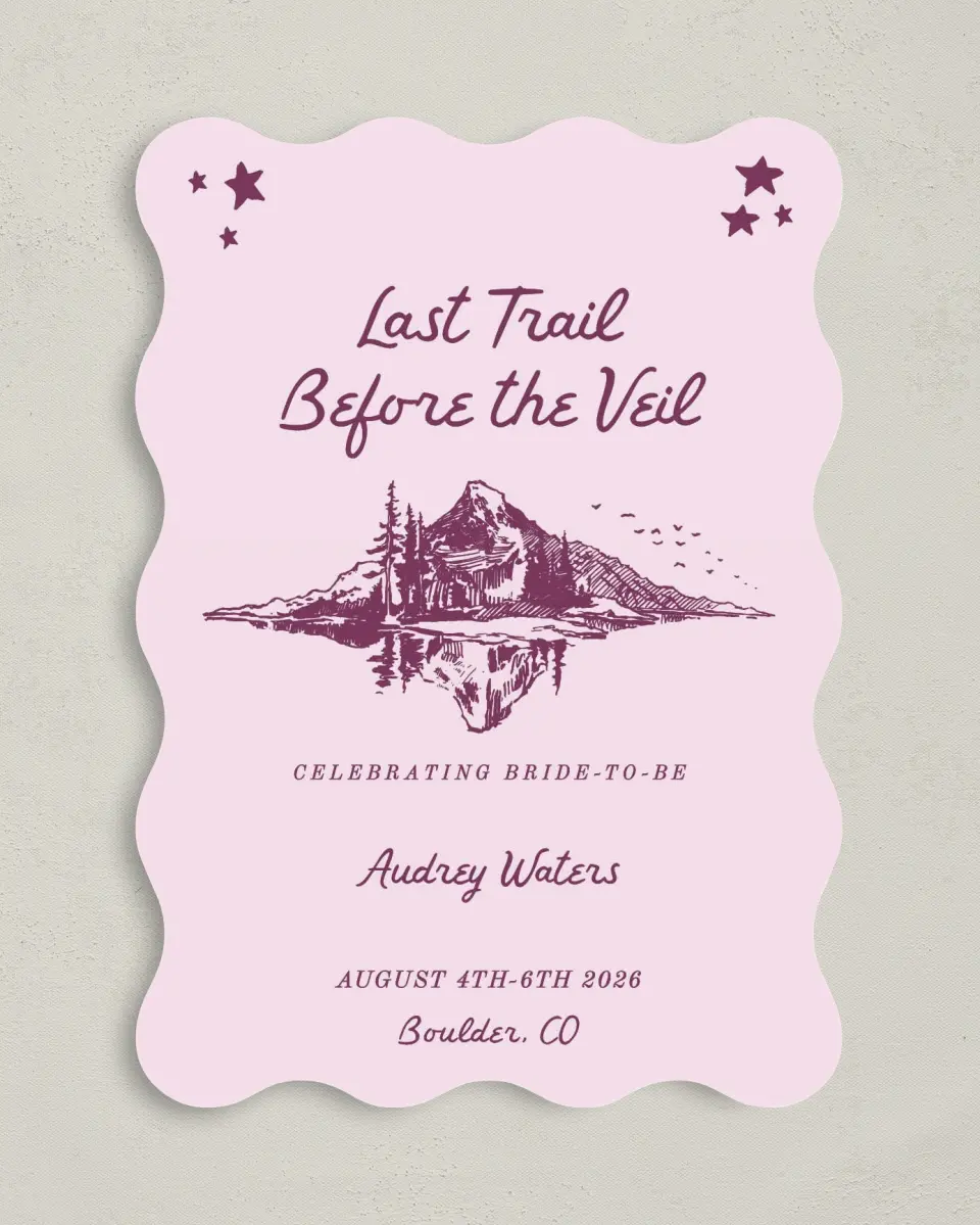 This is a 5" x 7" Bachelorette Party Invitation called Last Trail printed in full color on Premium Smooth paper