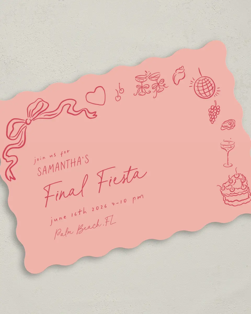 This is a 5" x 7" Bachelorette Party Invitation called Final Fiesta printed in full color on Premium Smooth paper