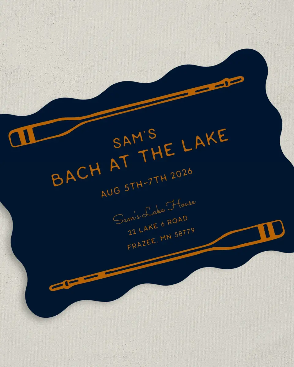 This is a 5" x 7" Bachelor Party Invitation called Lake Bach printed in full color on Premium Smooth paper