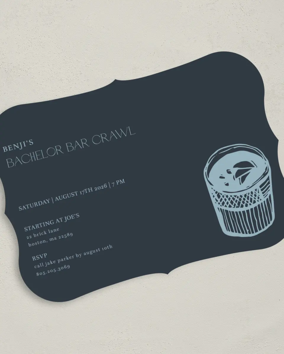 This is a 5" x 7" Bachelor Party Invitation called Bar Crawl Bach printed in full color on Premium Smooth paper