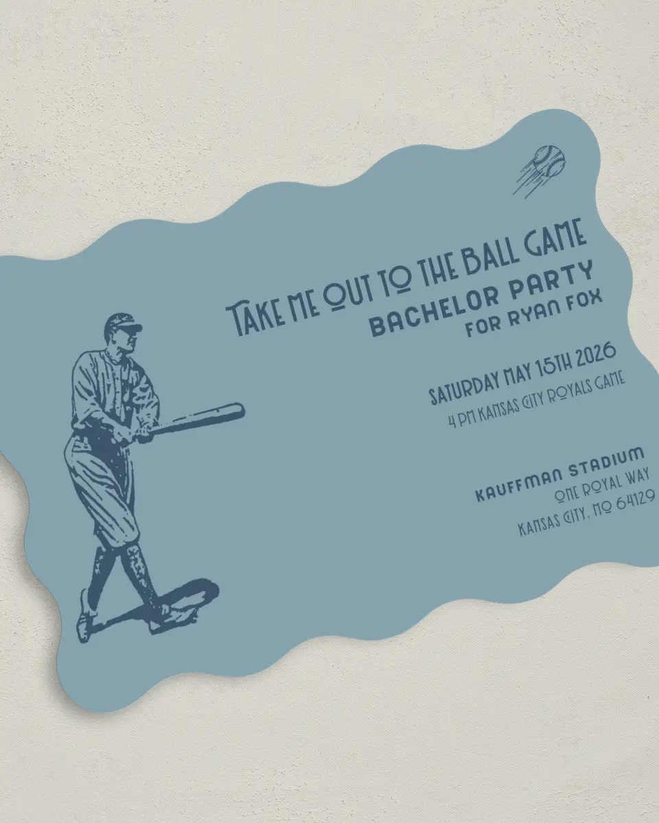 This is a 5" x 7" Bachelor Party Invitation called Home Run printed in full color on Premium Smooth paper