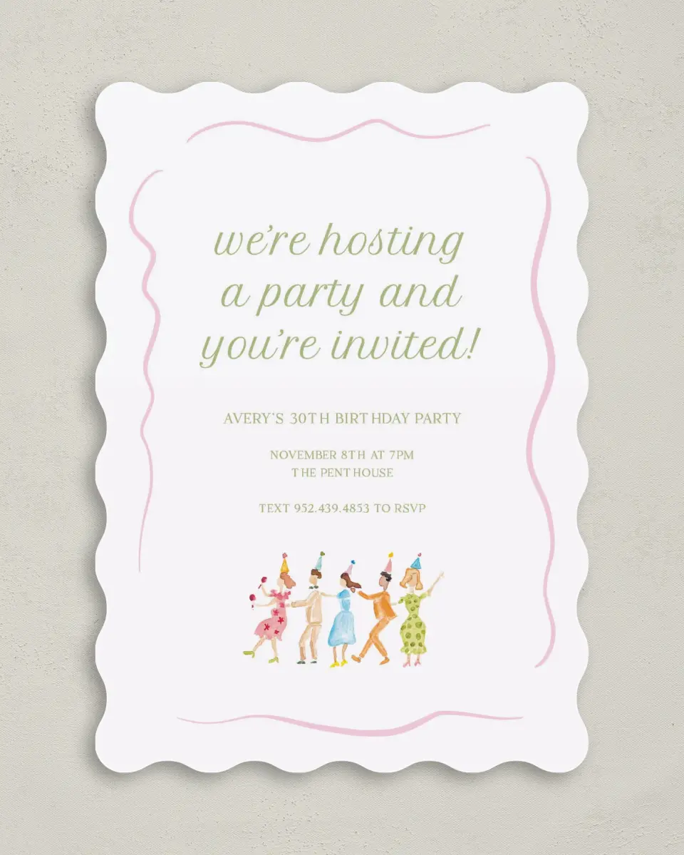 This is a 5" x 7" Birthday Party Invitation called Dance Party printed in full color on Premium Smooth paper