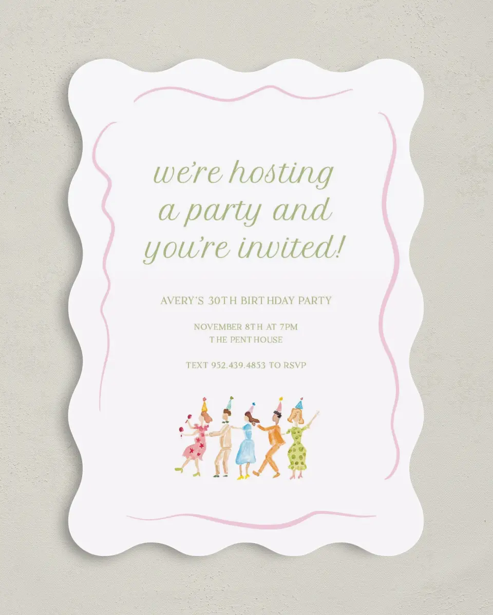 This is a 5" x 7" Birthday Party Invitation called Dance Party printed in full color on Premium Smooth paper
