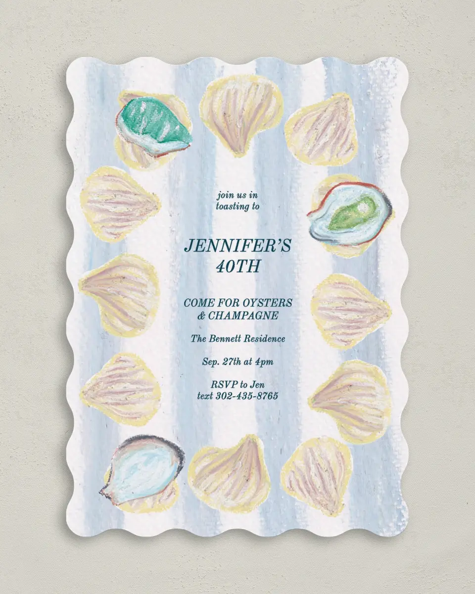 This is a 5" x 7" Birthday Party Invitation called Shucking Party printed in full color on Premium Smooth paper
