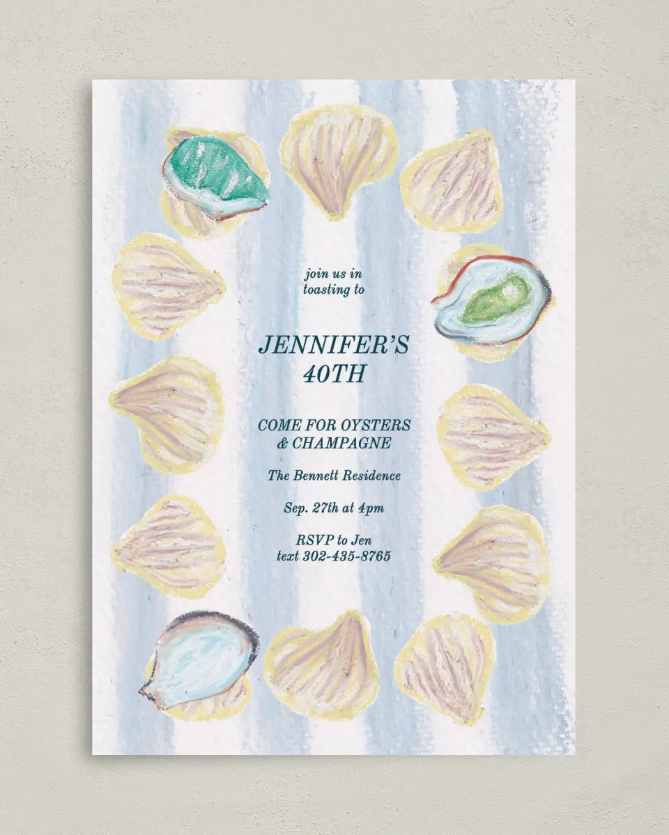 This is a 5" x 7" Birthday Party Invitation called Shucking Party printed in full color on Premium Smooth paper
