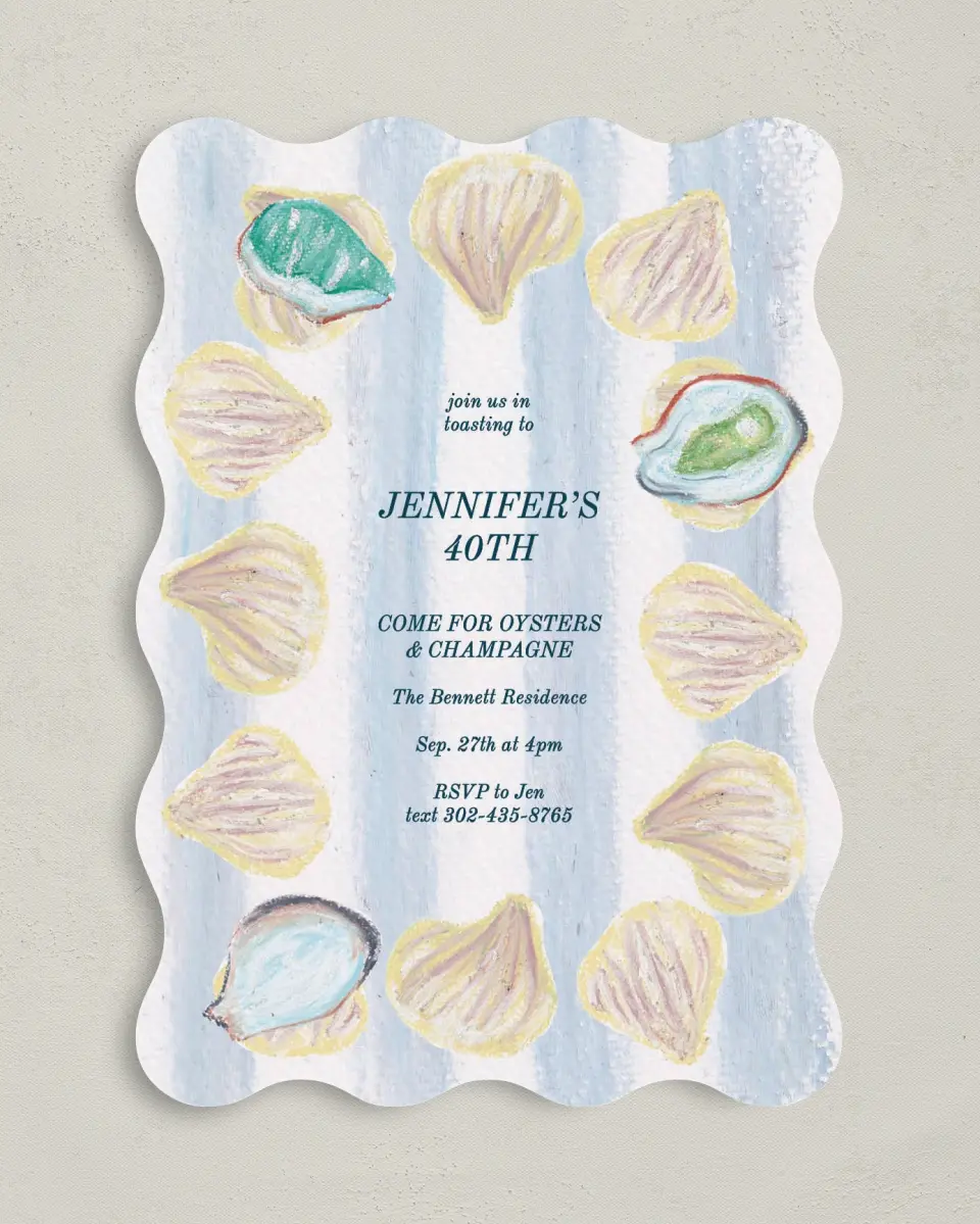 This is a 5" x 7" Birthday Party Invitation called Shucking Party printed in full color on Premium Smooth paper