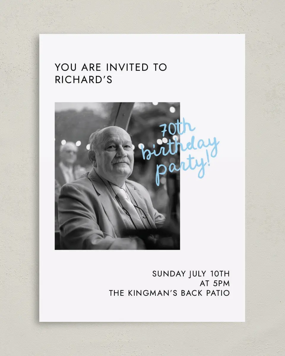 This is a 5" x 7" Birthday Party Invitation called Older and Wiser printed in full color on Premium Smooth paper