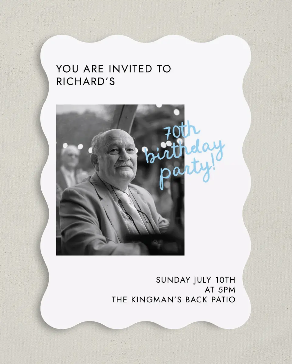 This is a 5" x 7" Birthday Party Invitation called Older and Wiser printed in full color on Premium Smooth paper