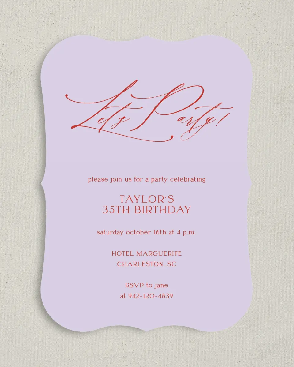 This is a 5" x 7" Birthday Party Invitation called Make a Wish printed in full color with Gold foil on Luxe Satin (coated) paper