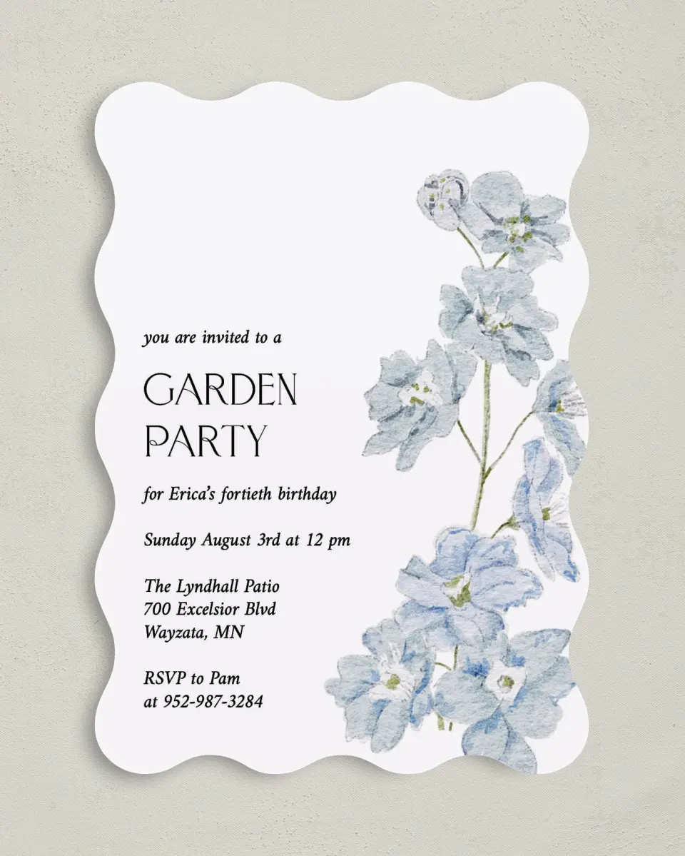 This is a 5" x 7" Birthday Party Invitation called Garden Birthday printed in full color on Premium Smooth paper