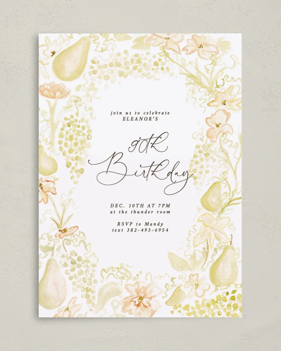 This is a 5" x 7" Birthday Party Invitation called Timeless Moments printed in full color on Premium Smooth paper