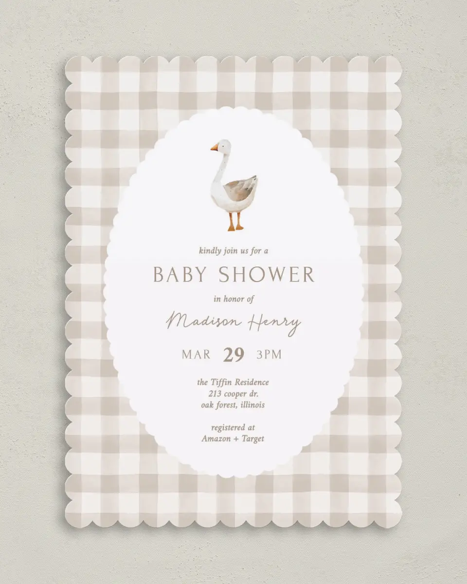 This is a 5" x 7" Bridal Shower Invitation called Mother Goose printed in full color on Premium Smooth paper