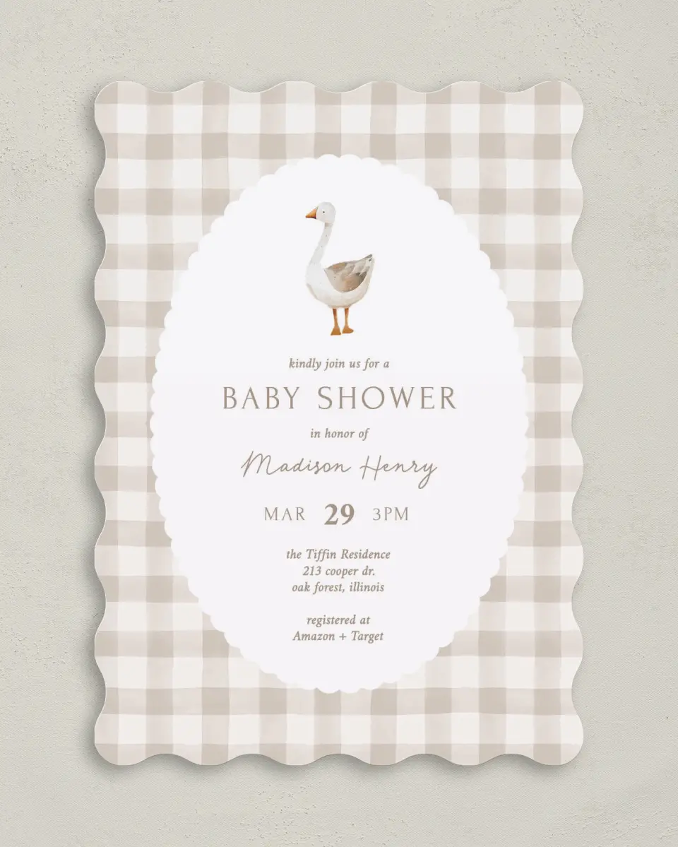 This is a 5" x 7" Baby Shower Invitation called Mother Goose printed in full color on Premium Smooth paper