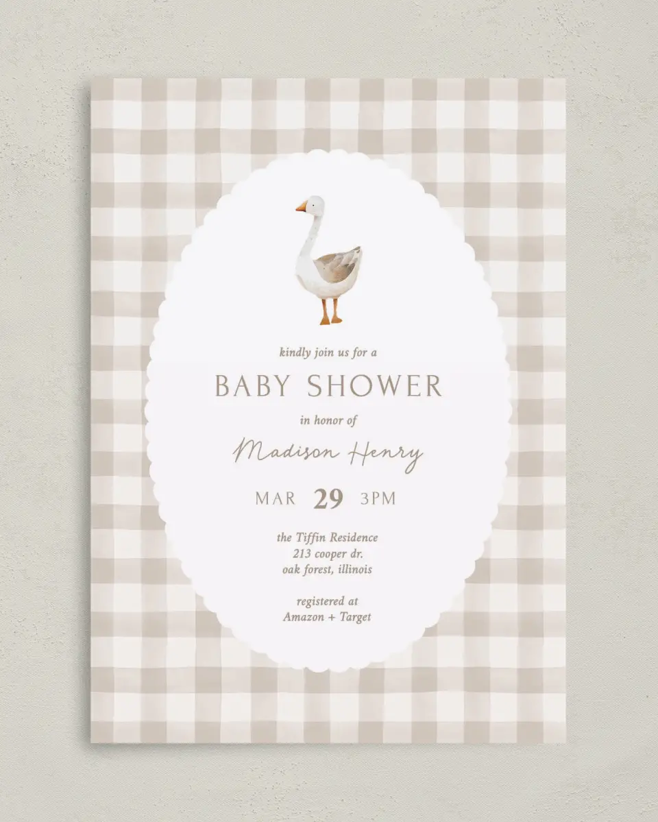 This is a 5" x 7" Bridal Shower Invitation called Mother Goose printed in full color on Premium Smooth paper