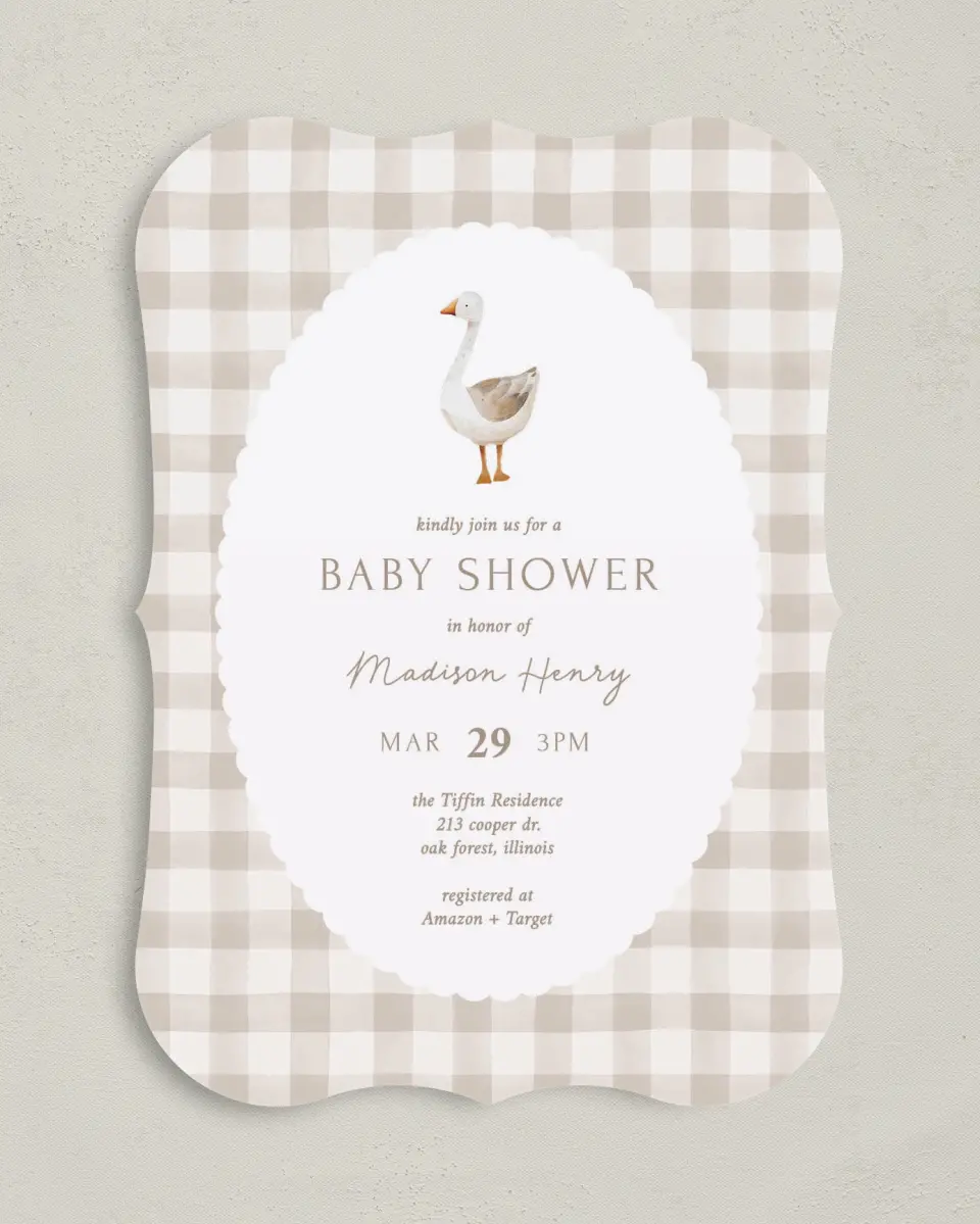 This is a 5" x 7" Baby Shower Invitation called Mother Goose printed in full color on Premium Smooth paper