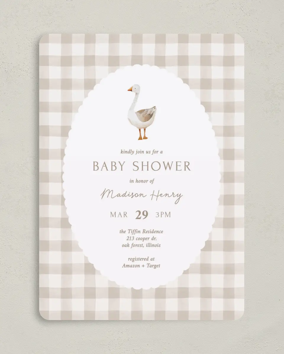 This is a 5" x 7" Bridal Shower Invitation called Mother Goose printed in full color on Premium Smooth paper