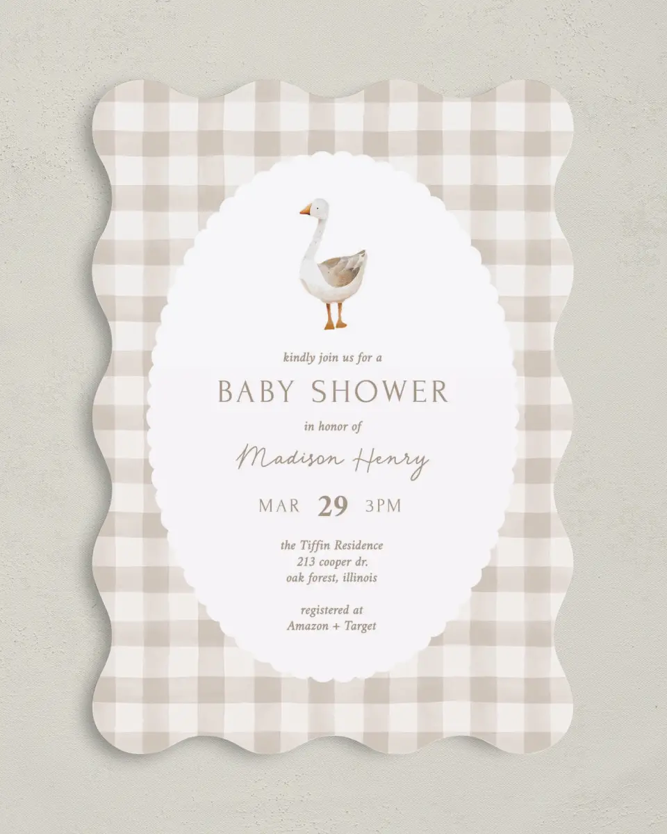 This is a 5" x 7" Baby Shower Invitation called Mother Goose printed in full color on Premium Smooth paper