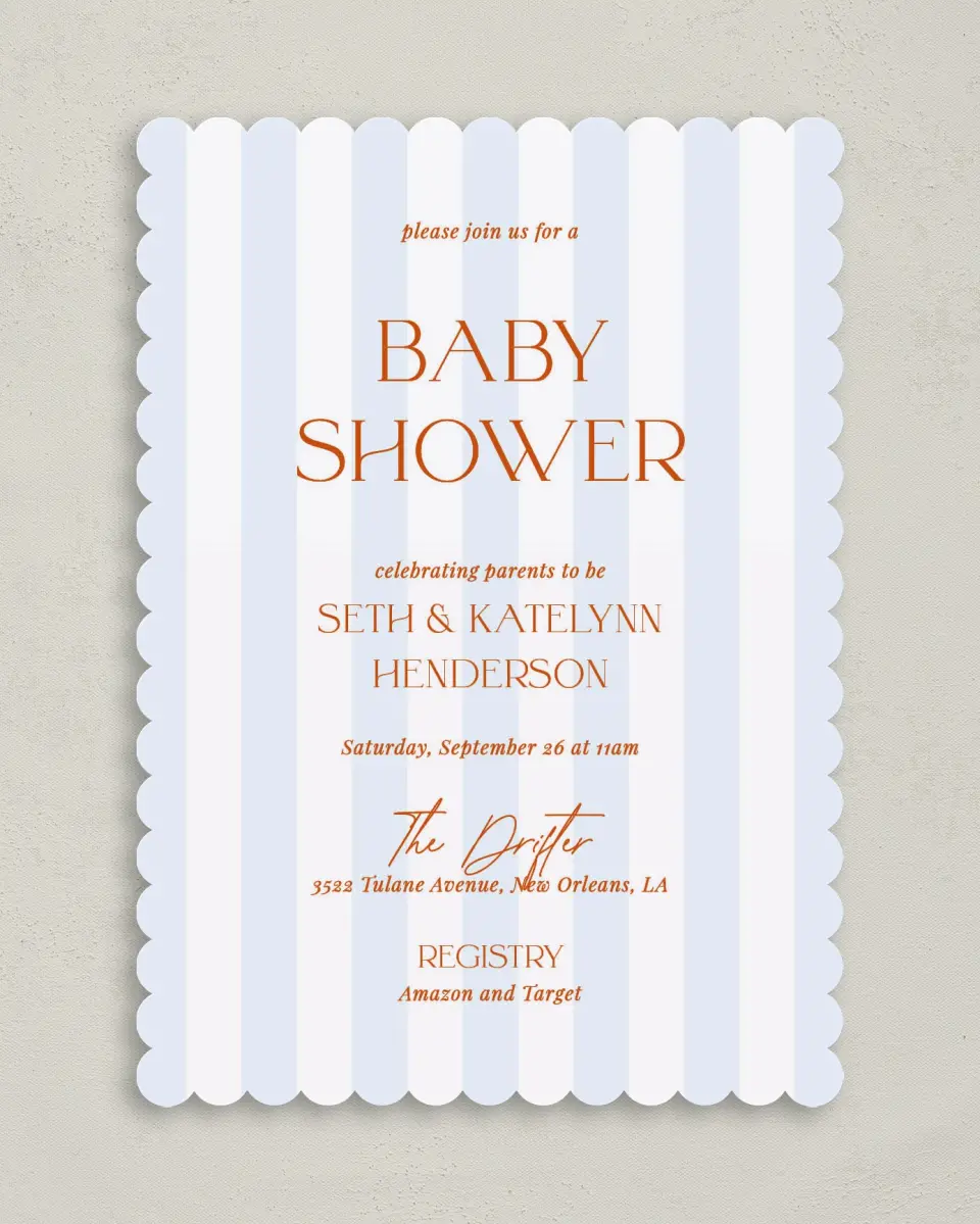 This is a 5" x 7" Bridal Shower Invitation called Sweet Stripes printed in full color on Premium Smooth paper