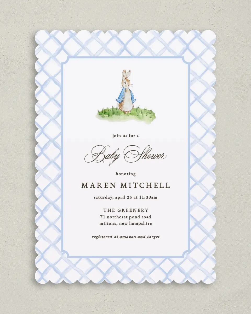 This is a 5" x 7" Bridal Shower Invitation called Cotton Tale printed in full color on Premium Smooth paper