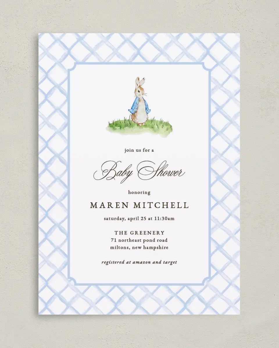 This is a 5" x 7" Bridal Shower Invitation called Cotton Tale printed in full color on Premium Smooth paper