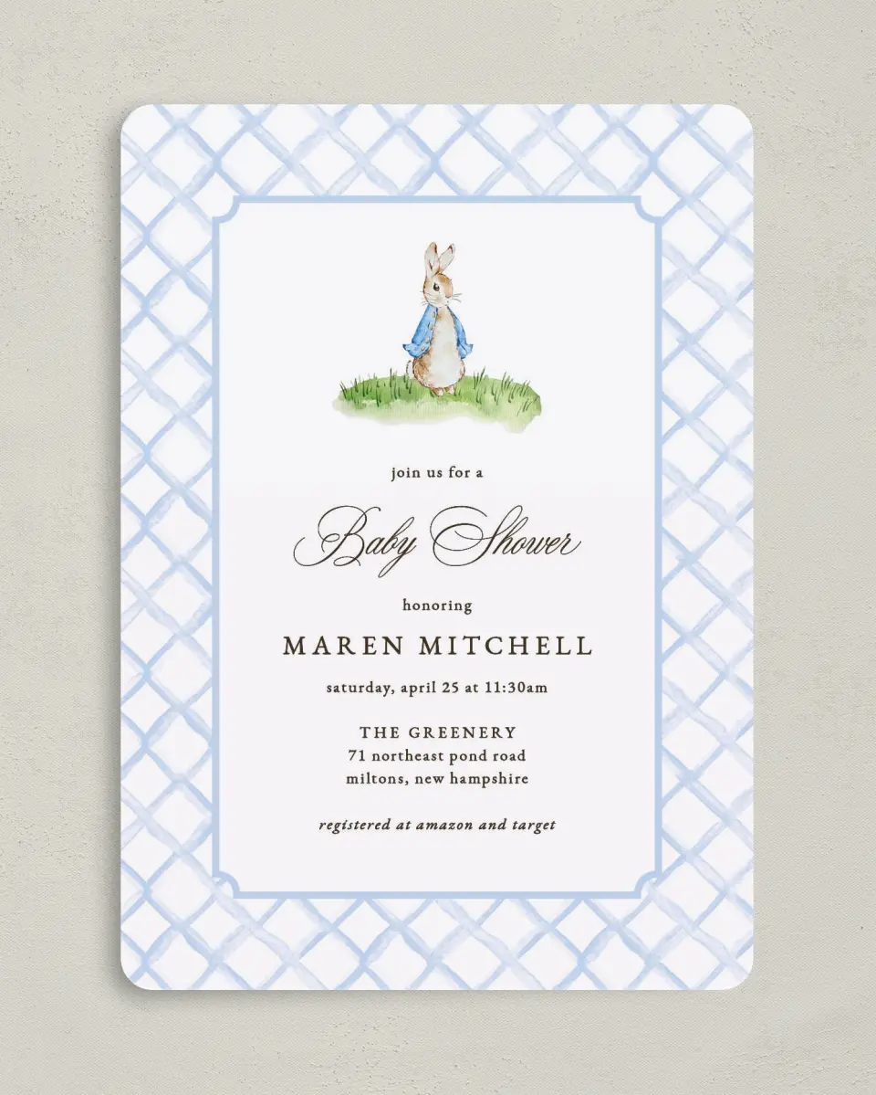 This is a 5" x 7" Bridal Shower Invitation called Cotton Tale printed in full color on Premium Smooth paper