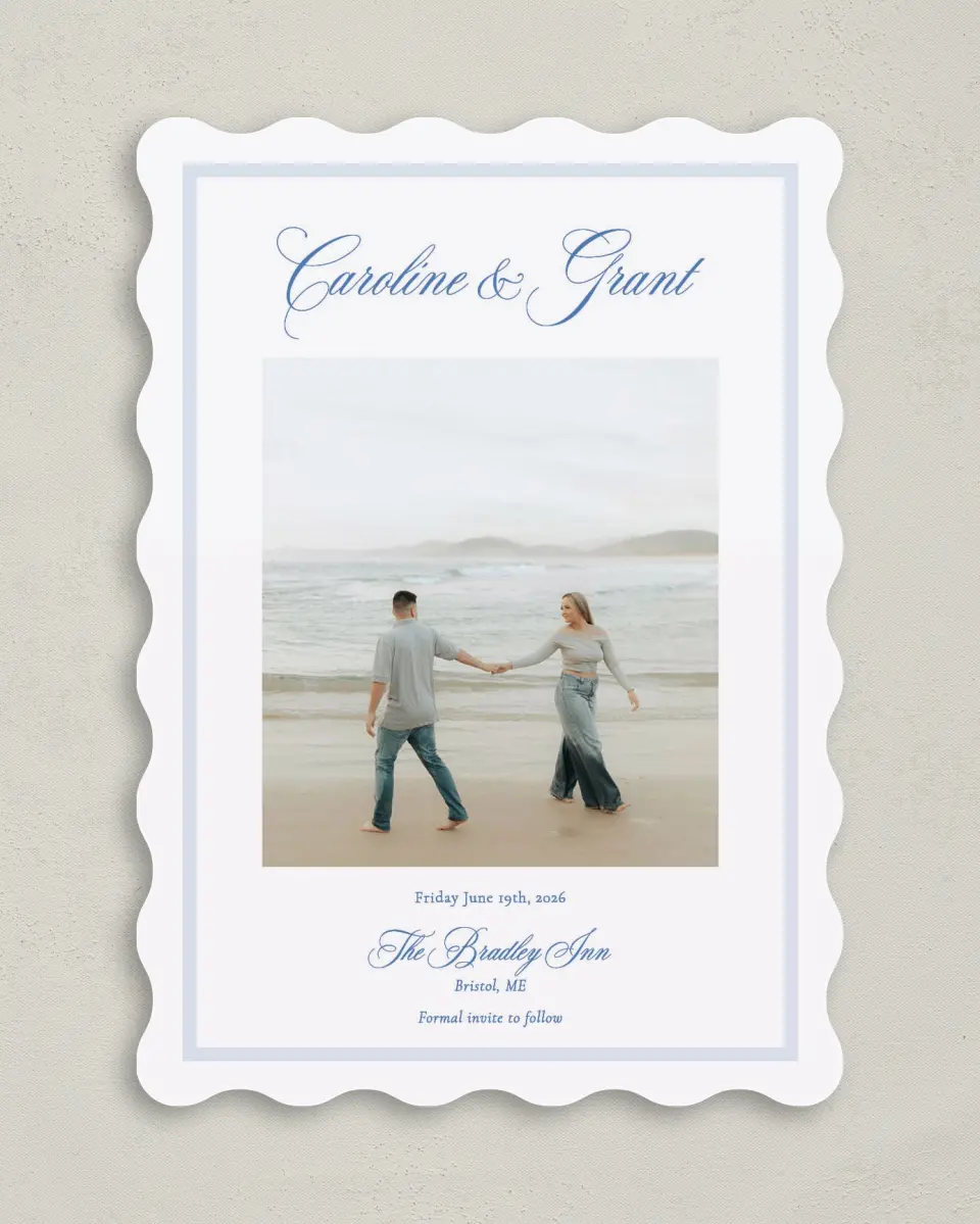 This is a 5" x 7" Save the Date Card called Bradley printed in full color on Premium Smooth paper