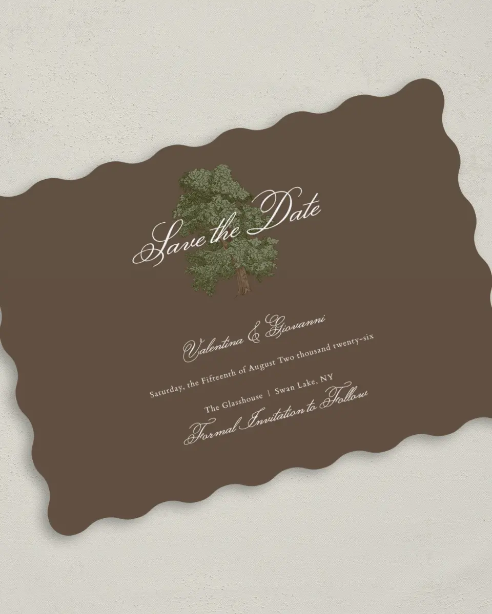 This is a 5" x 7" Save the Date Card called Holloway printed in full color on Premium Smooth paper