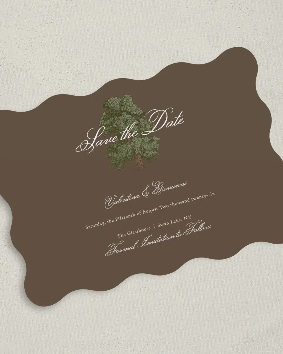 This is a 5" x 7" Save the Date Card called Holloway printed in full color on Premium Smooth paper