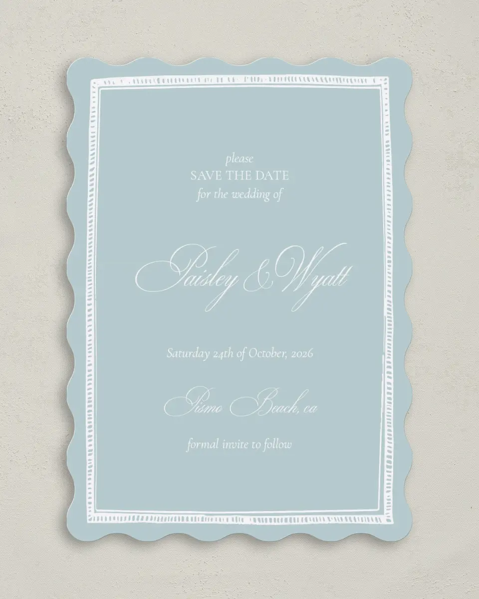 This is a 5" x 7" Save the Date Card called Kensington printed in full color on Premium Smooth paper